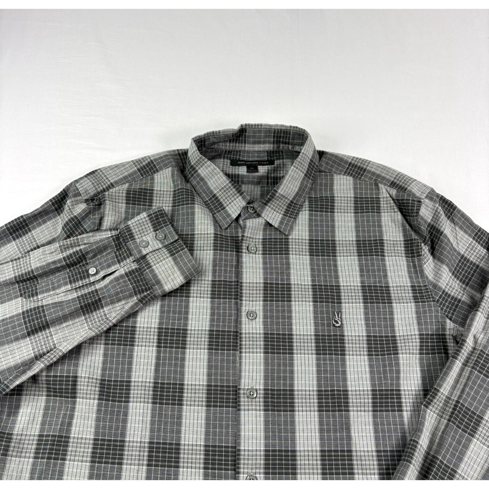 John Varvatos Shirt Mens XL Gray Plaid Button Up Casual Formal Cotton Preppy